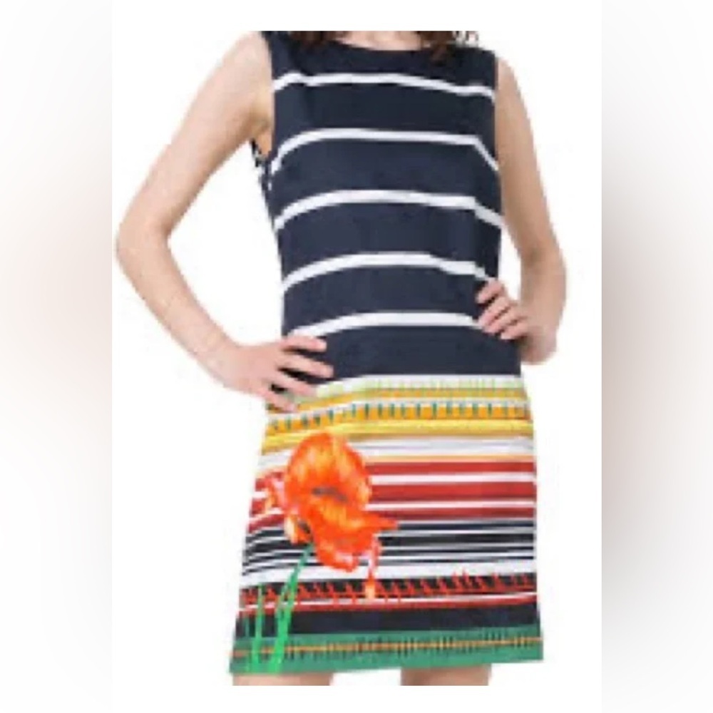 Desigual EUC 36 size small sheath dress tropical flower nautical vibes resort